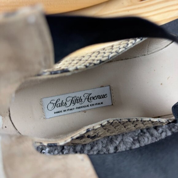 Saks Fifth Avenue Sandals Womens Size 6.5 Leather Snakeskin Print Made in Italy - Picture 6 of 7